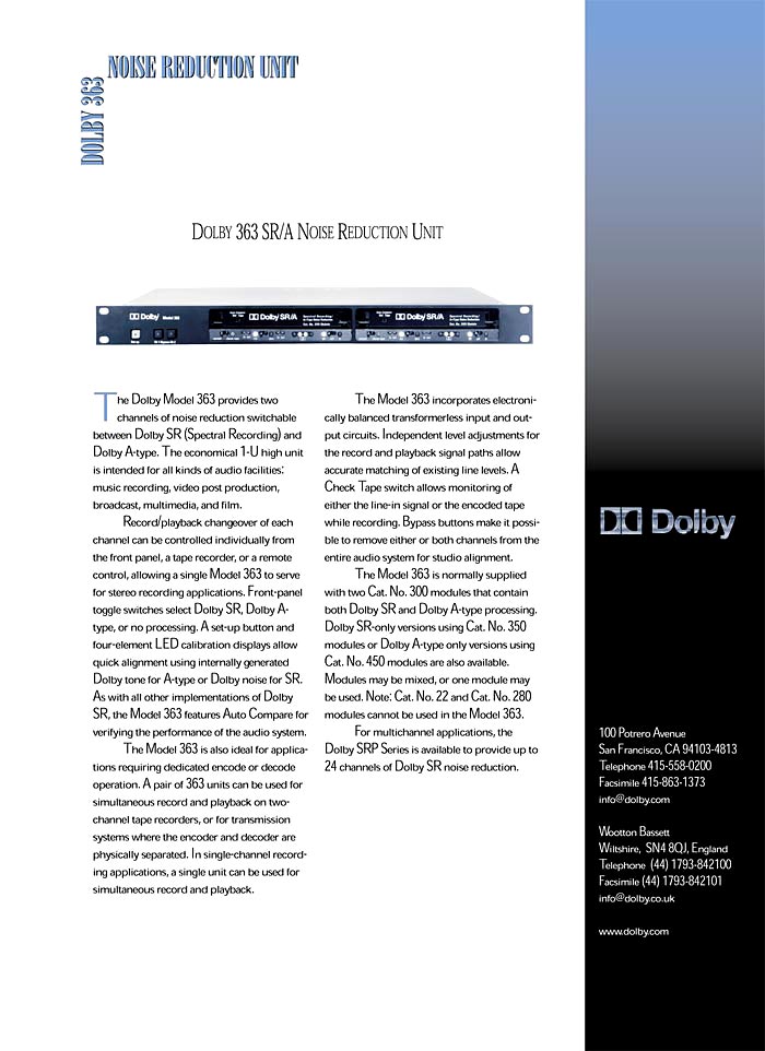 DOLBY 363 DATASHEET 1999 (PDF)