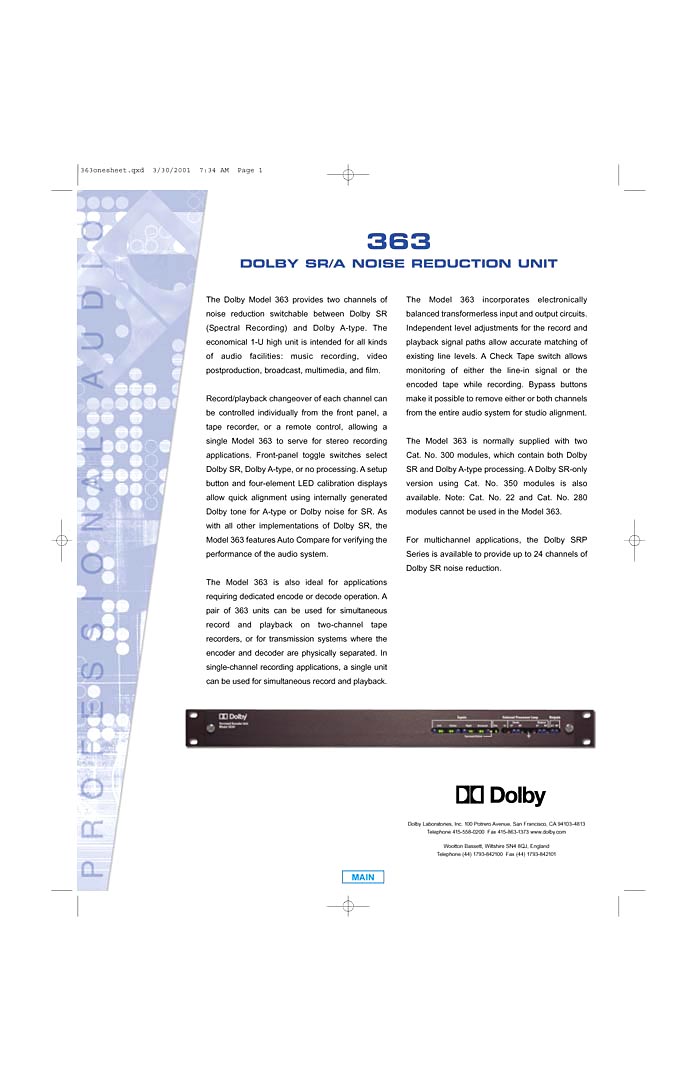 DOLBY 363 DATASHEET 2001 (PDF)