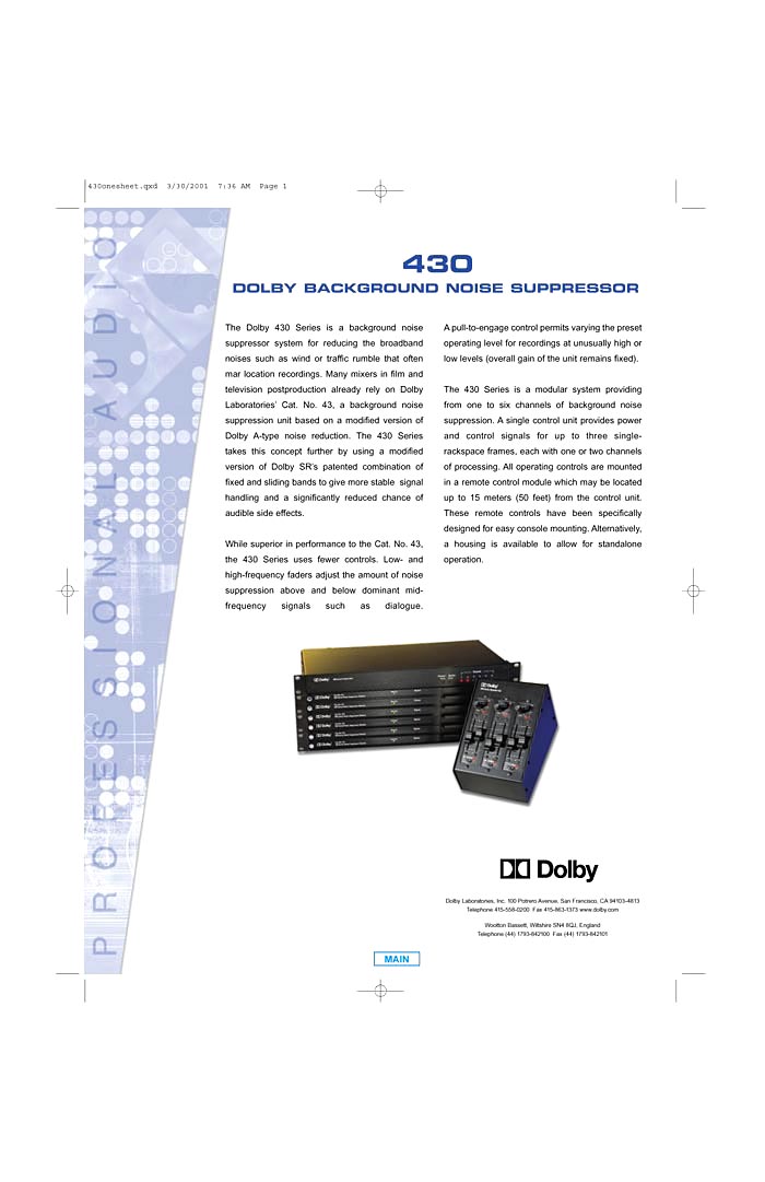DOLBY 430 DATASHEET 2001 (PDF)