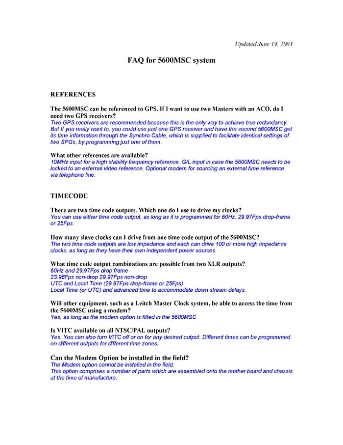 EVERTZ TRATTATO "FAQ: FOR 5600MSC SYSTEM 2003/06/19 (PDF)