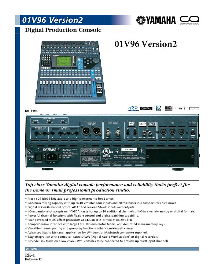 YAMAHA 01V96V2 DATASHEET 2007 (PDF)