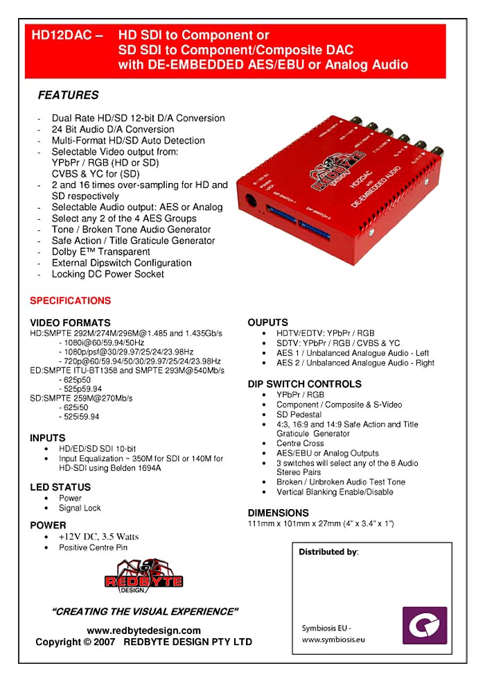 DECIMATOR HD12DAC DATASHEET 2008/05 (PDF)