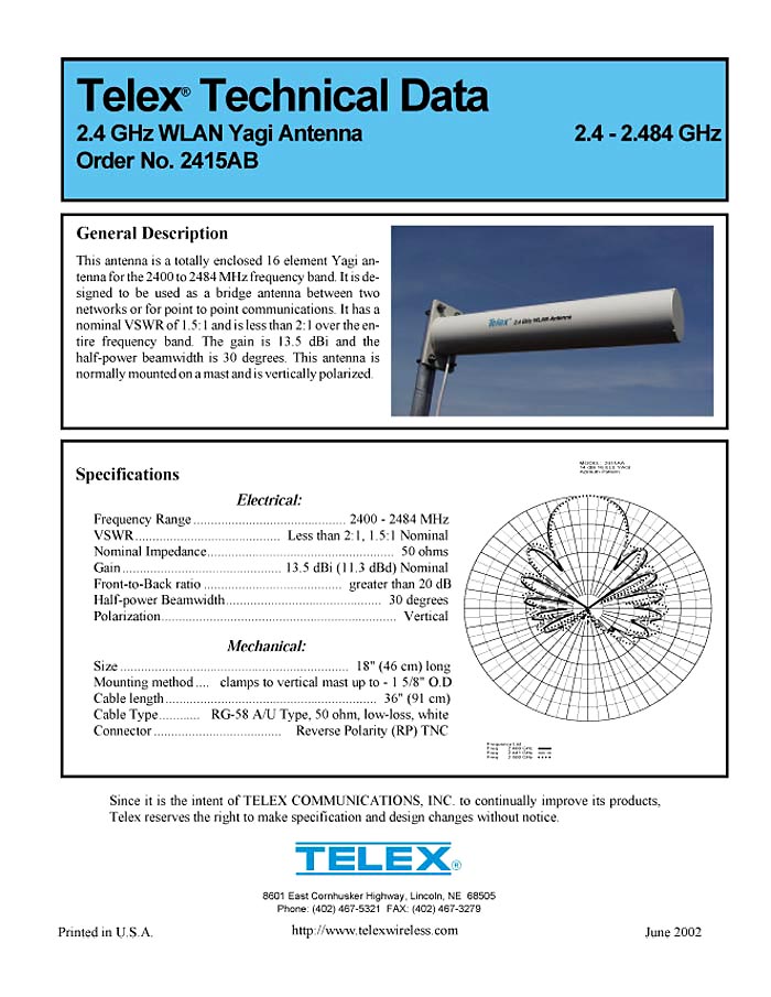 TELEX 2415AB TECHNICAL DATA 2002/06 (PDF)