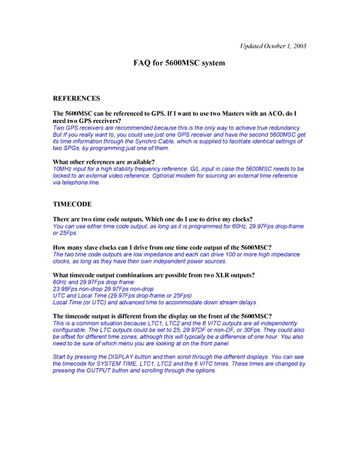 EVERTZ TRATTATO "FAQ: FOR 5600MSC SYSTEM 2003/10/01 (PDF)