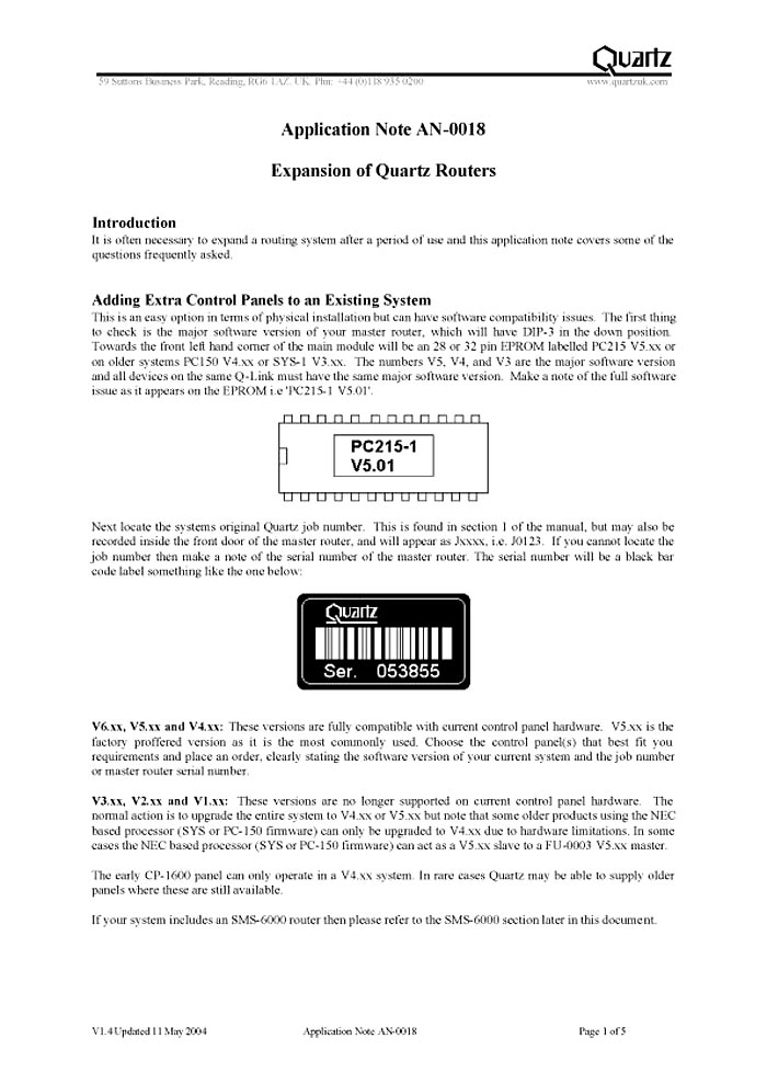 QUARTZ/EVERTZ TRATTATO "AN0018 EXPANSION OF QUARTZ ROUTERS