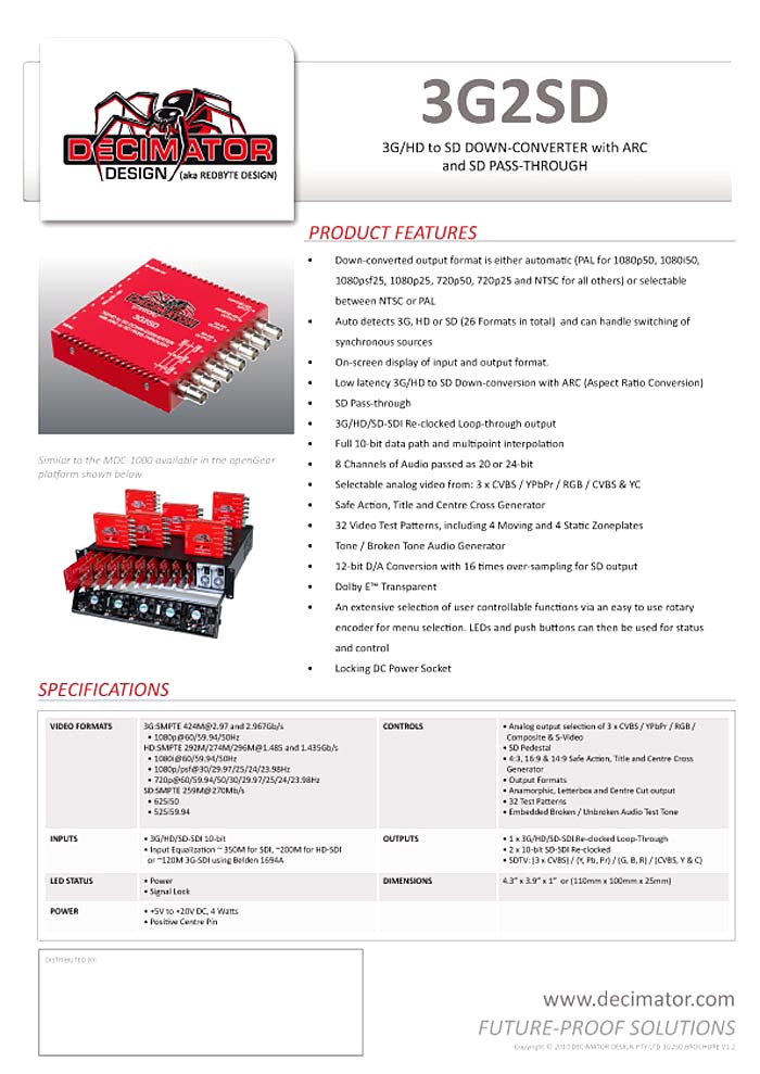 DECIMATOR 3G2SD DATASHEET 2010 V.1.2 (PDF)