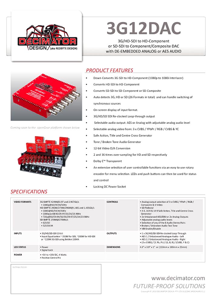DECIMATOR 3G12DAC DATASHEET 2010 V.1.2 (PDF)