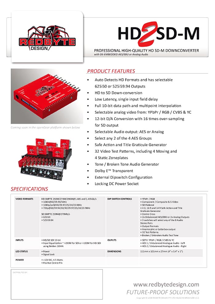 DECIMATOR HD2SD-M DATASHEET 2010 V.1.1 (PDF)