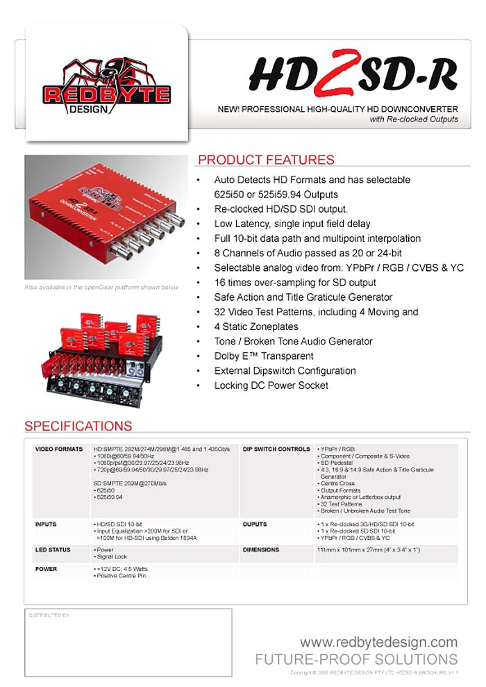 DECIMATOR HD2SD-R DATASHEET 2010 V.1.1 (PDF)