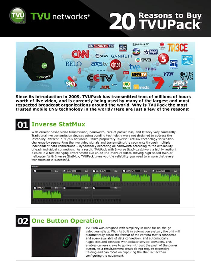 TVU NETWORKS BROCHURE "20-REASONS TO BUY TVUPACK" GB/IT (PDF)