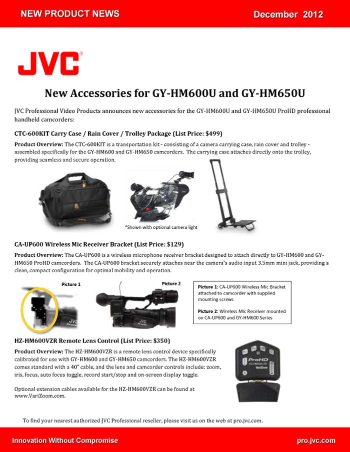 JVC GYHM600U/HM650U ACCESSORIES FODLDER 2012
