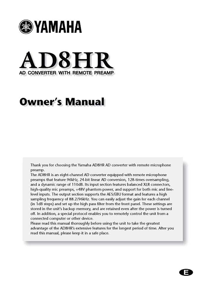YAMAHA AD8HR OWNER MANUAL (PDF)