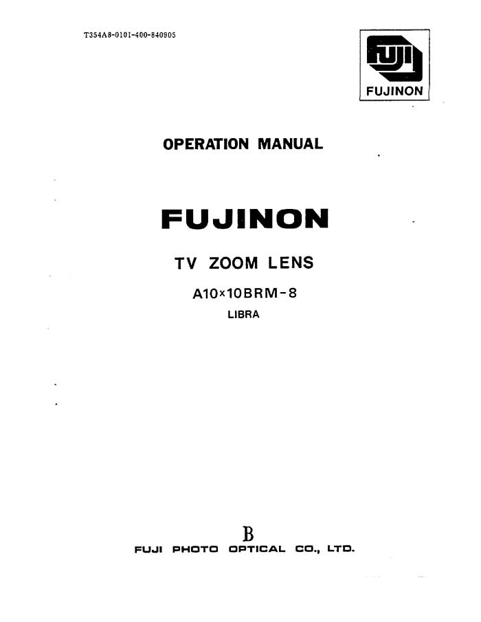 FUJINOON A10X10BRM-8 OP.MANUAL (BMP/OK2)