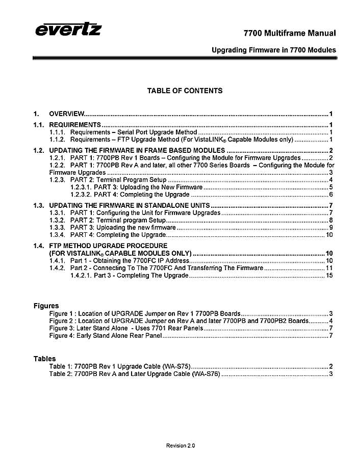 EVERTZ 7700 SERIES : UPG FIRMWARE REV.2.0.0 2006/05 (PDF)
