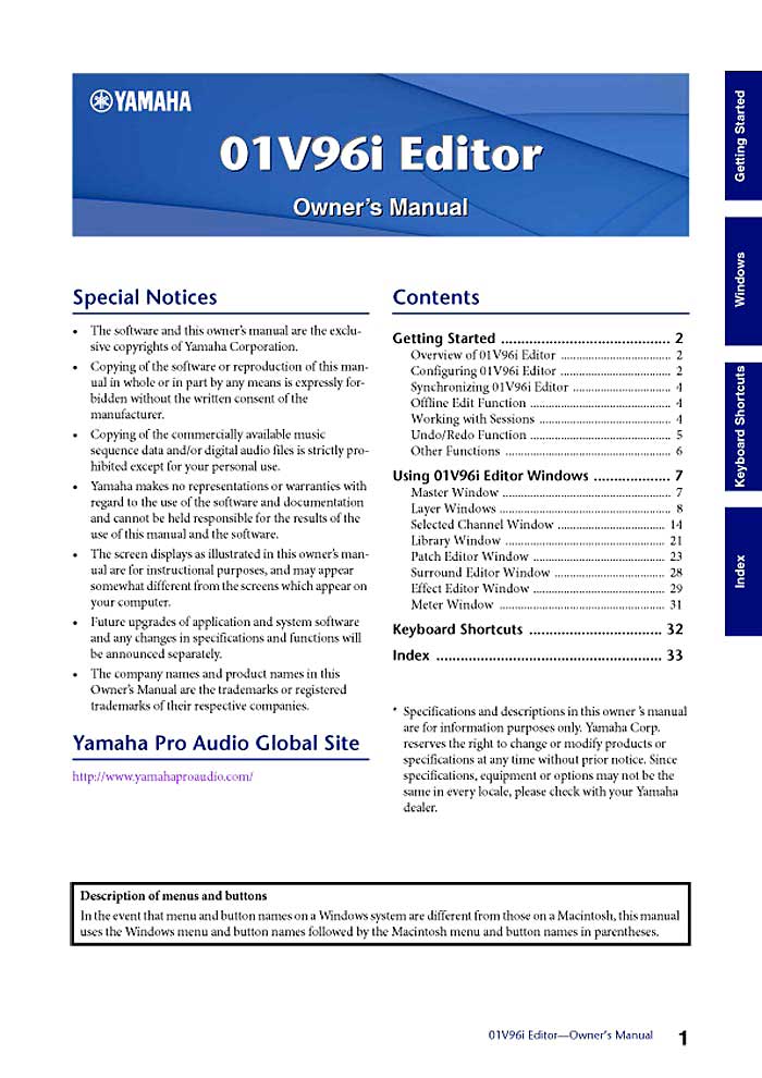 YAMAHA 01V96I OWNER'S MANUAL QUICK/SHORT  2012/05 (PDF)
