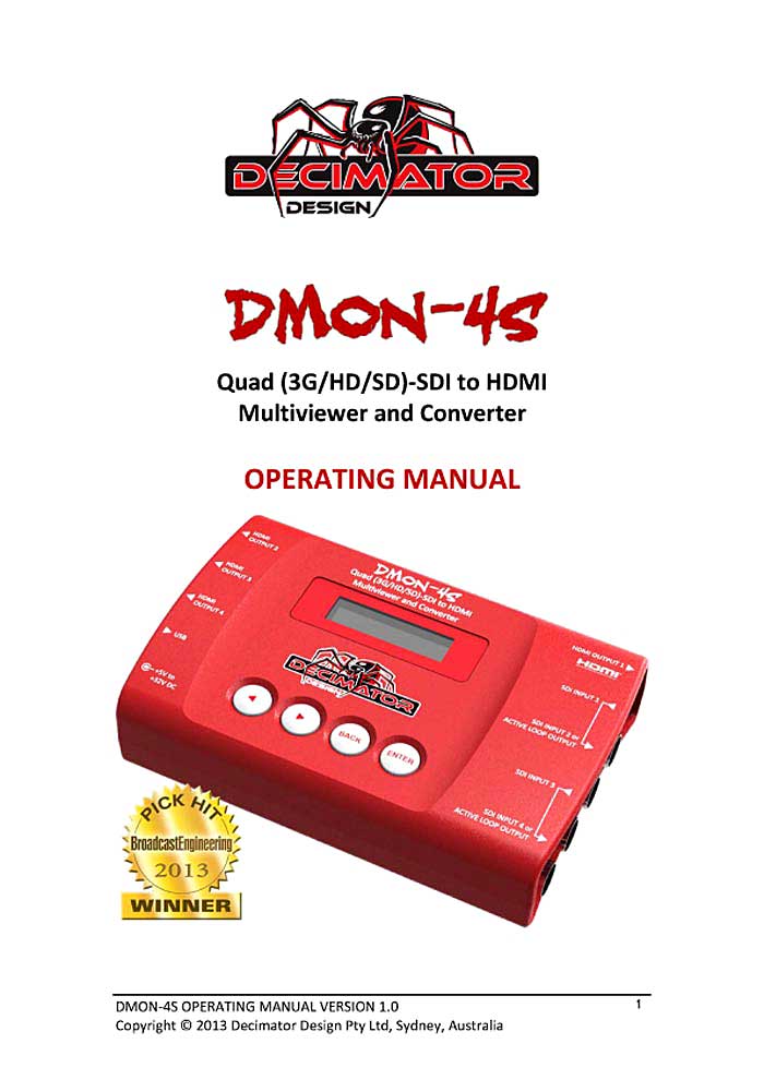 DECIMATOR DMON-04S OPERATING MANUAL V.1.0 2013 (PDF)