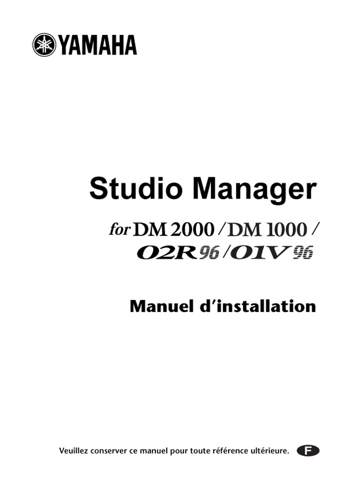 YAMAHA 02R96-01V96 STUDIO MANAGER MANUEL D'INSTALLATION (PDF)