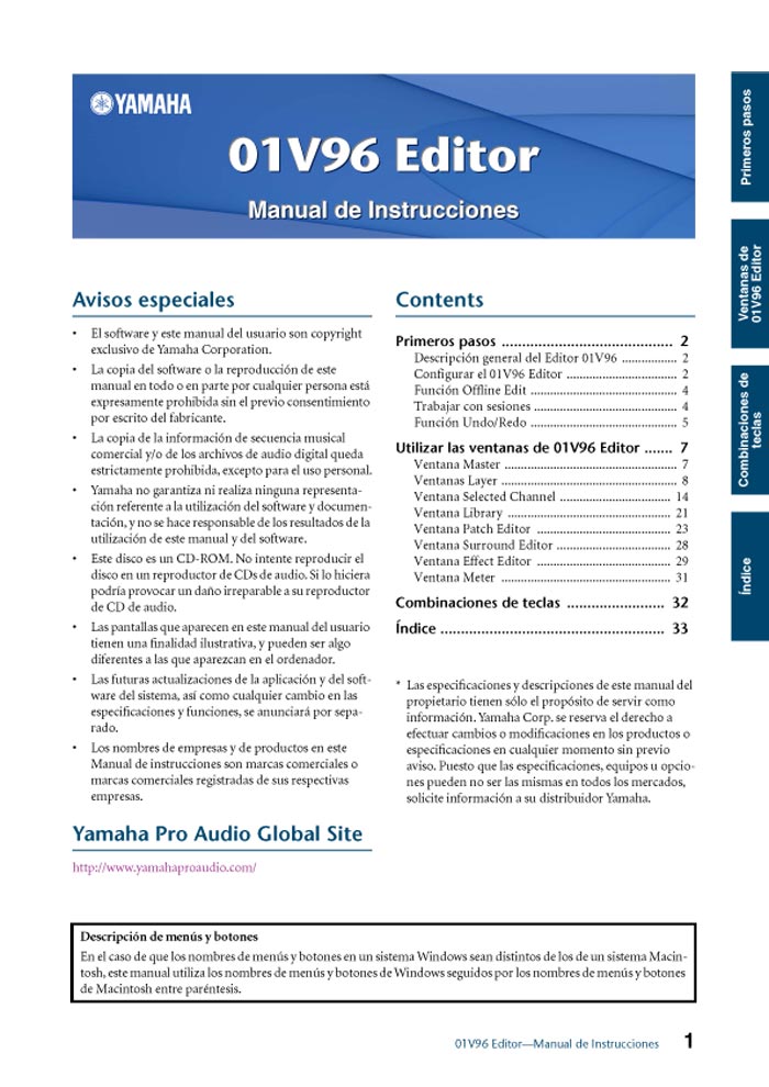YAMAHA 01V96 EDITOR MANUAL DE INSTRUCCIONES (PDF)