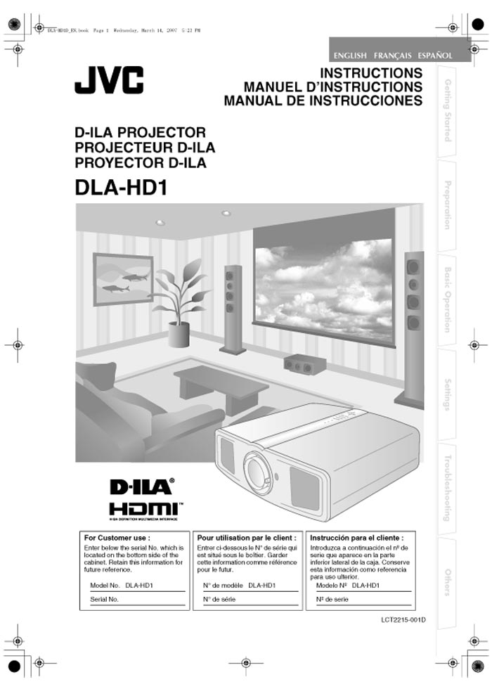 JVC DLAHD1 INSTRUCTIONS GB/FR/ES (PDF)