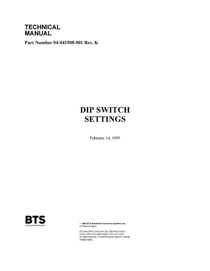 PHILIPS DIPSWITCH SETTINGS FOR CP PANEL 02/1995 REV.K (PDF)