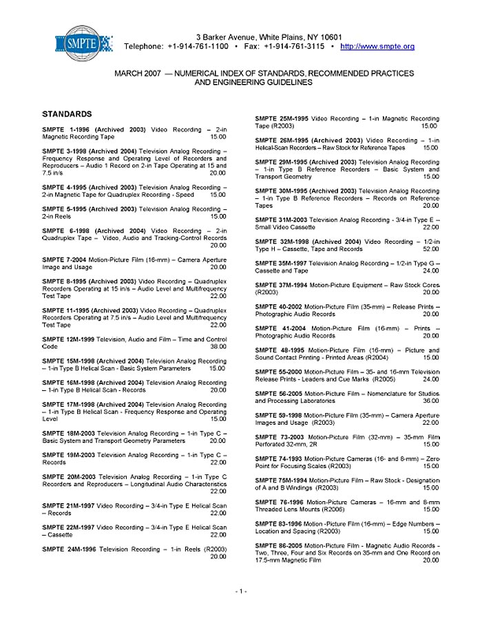 SMPTE VOL.7+8/2007-APRIL STANDARD DOCUMENTS (PDF/BOOKMARK)