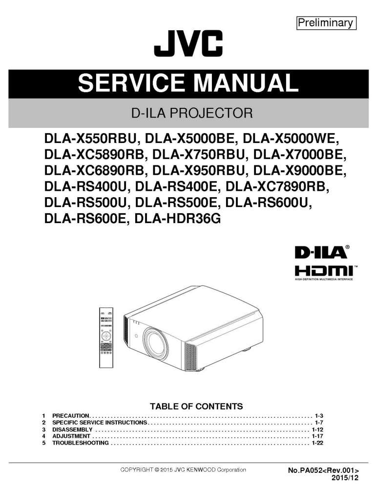 JVC DLAX/R/H-SERIES SERVICE MANUAL REV.001 2015/12